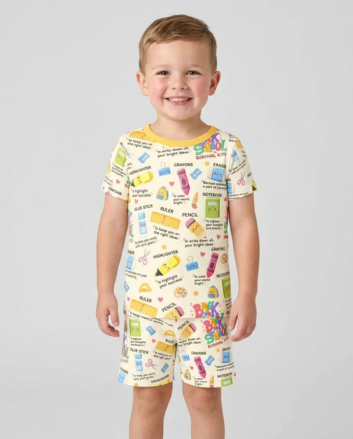Back To School Survival Kit Bamboo Two Piece Short Sleeve Shorts Pajama Set