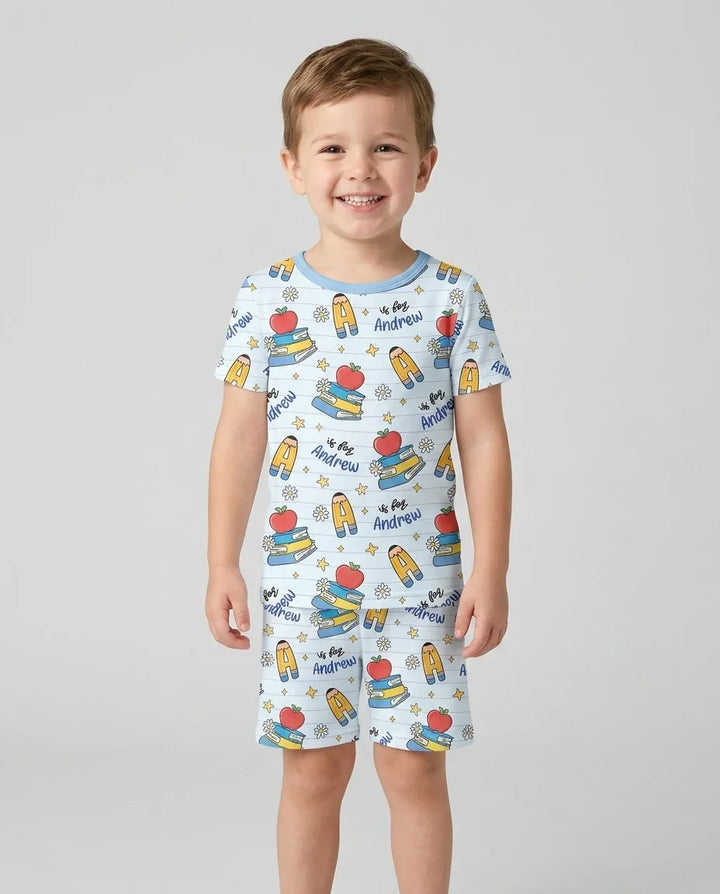 First Day of School Bamboo Two Piece Short Sleeve Shorts Pajama Set