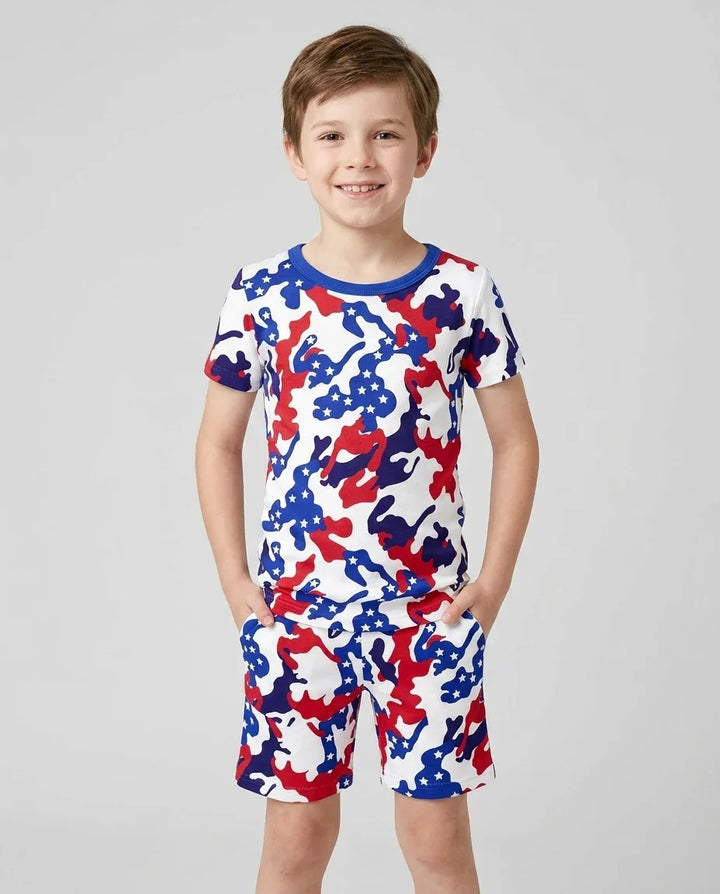 Patriot Camo Daddy & Me Matching Bamboo Two Piece Short Sleeve Shorts Pajama Set
