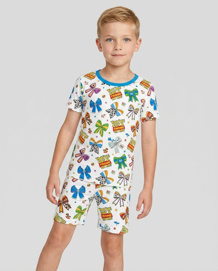 Magical Mirror Bow Bamboo Two Piece Short Sleeve Shorts Pajama Set