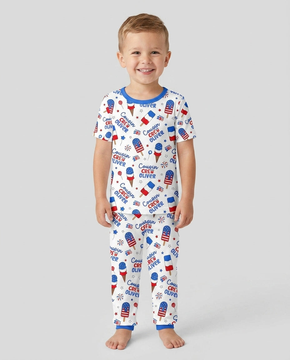 Conjunto de pijama de dos piezas de bambú de manga corta, plantilla personalizada