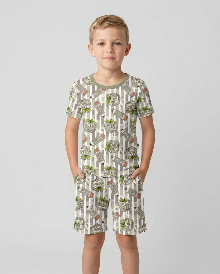 Custom Name Camo Apple Days Bamboo Two Piece Short Sleeve Shorts Pajama Set