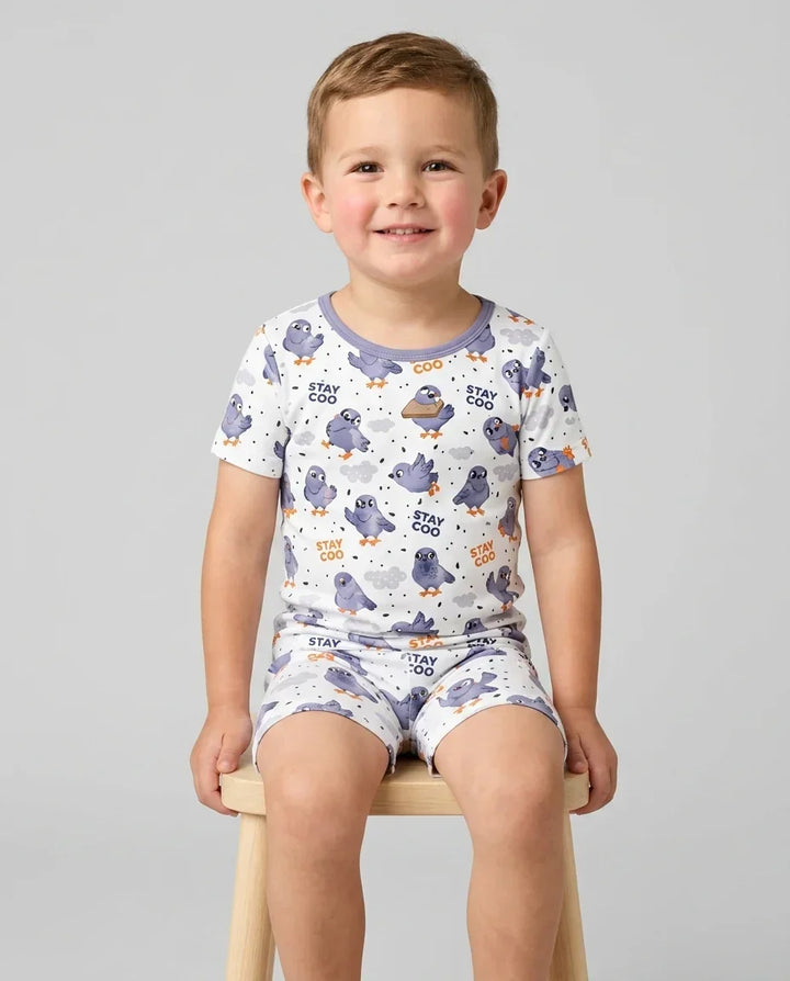 Pigeon Stay Coo Bamboo Two Piece Short Sleeve Shorts Pajama Set