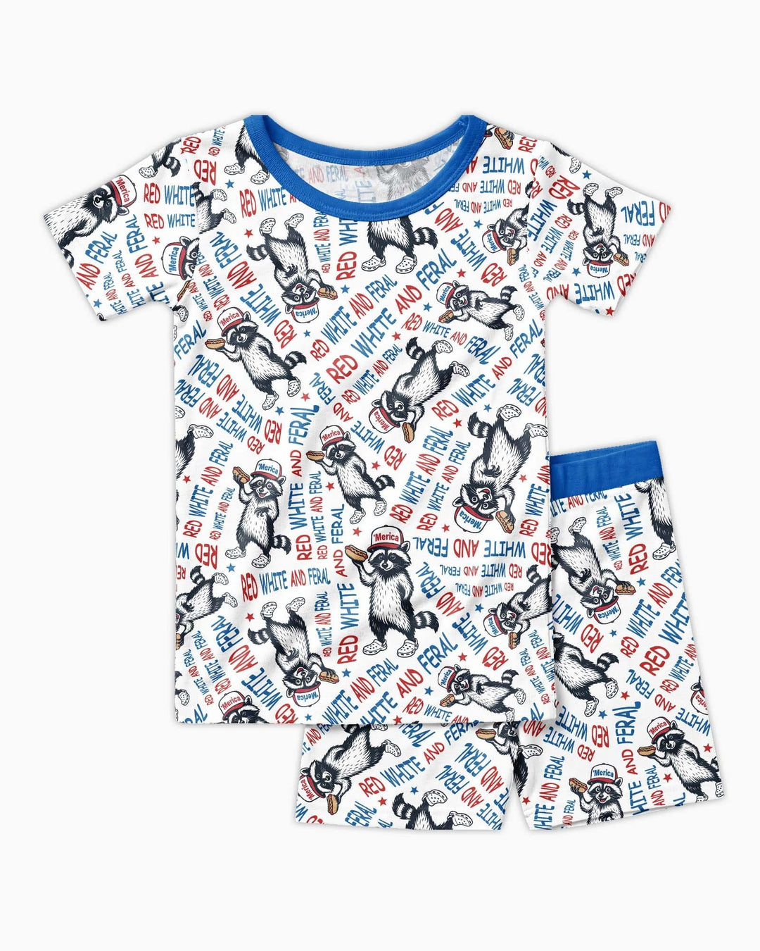 Red White and Feral Bamboo Two Piece Short Sleeve Shorts Pajama Set