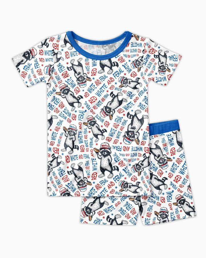 Red White and Feral Bamboo Two Piece Short Sleeve Shorts Pajama Set