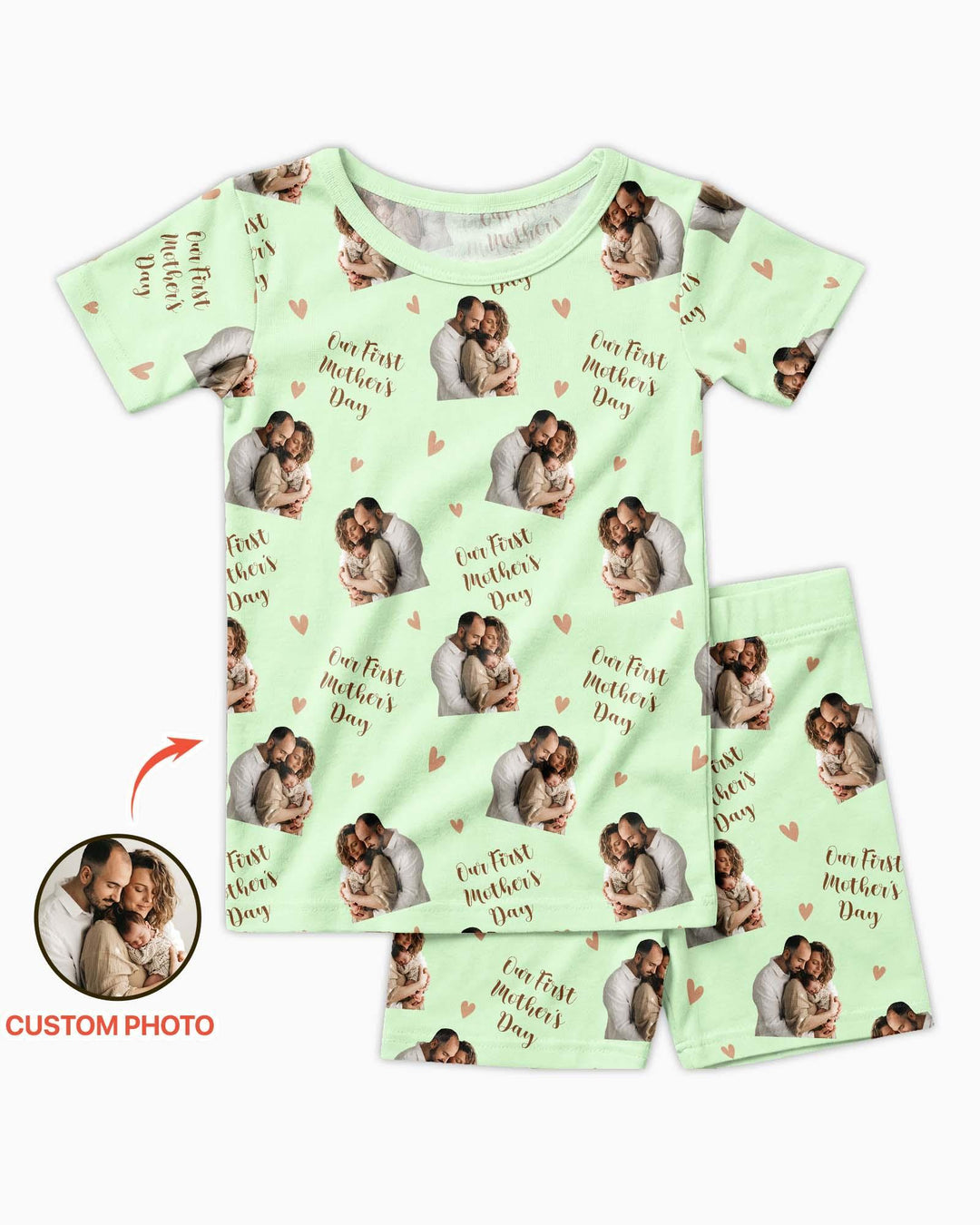 Custom Photo Our First as Parents Bamboo Two Piece Short Sleeve Shorts Pajama Set