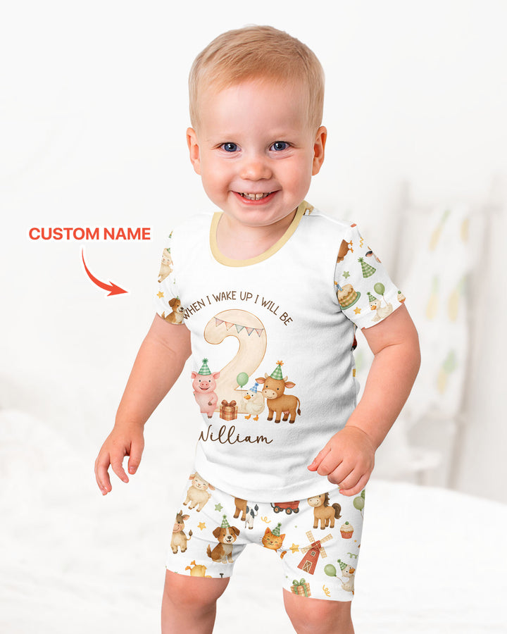 Personalized Farm Animals When I Wake Up I Will Be Birthday Bamboo Two Piece Short Sleeve Shorts Pajama Set