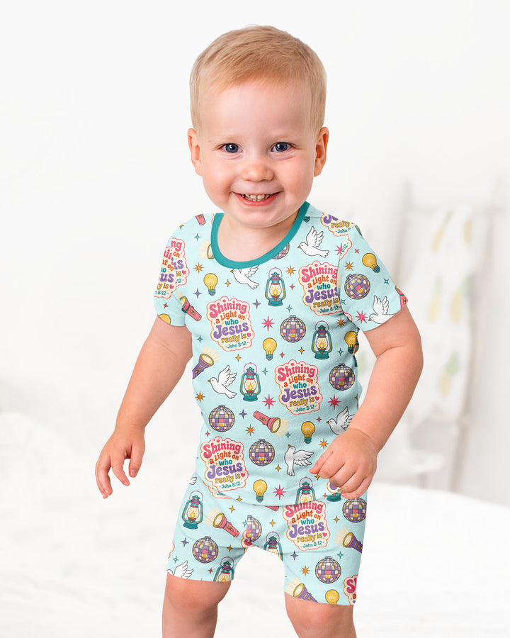 VBS Shining A Light On Who Jesus Really Is Bamboo Two Piece Short Sleeve Shorts Pajama Set