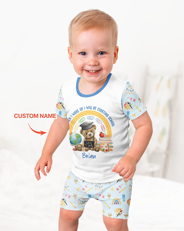 Custom Name When I Wake Up I Will Be Starting School Bamboo Two Piece Short Sleeve Shorts Pajama Set