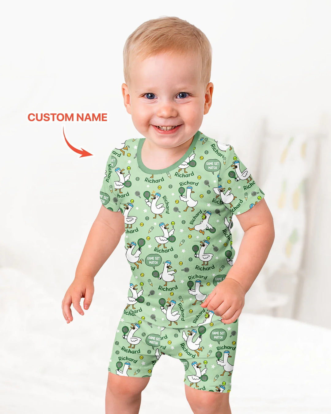 Silly Goose Playing Tennis Bamboo Two Piece Short Sleeve Shorts Pajama Set