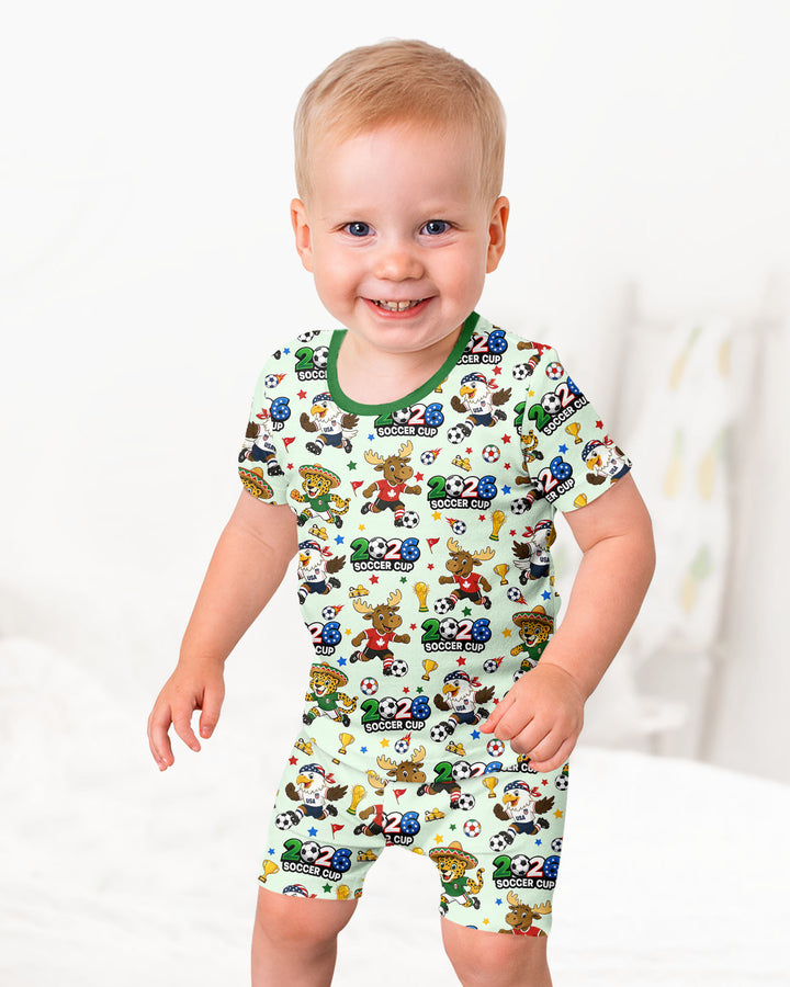 Soccer Cup Cute Mascots Two Piece Short Sleeve Shorts Pajama Set