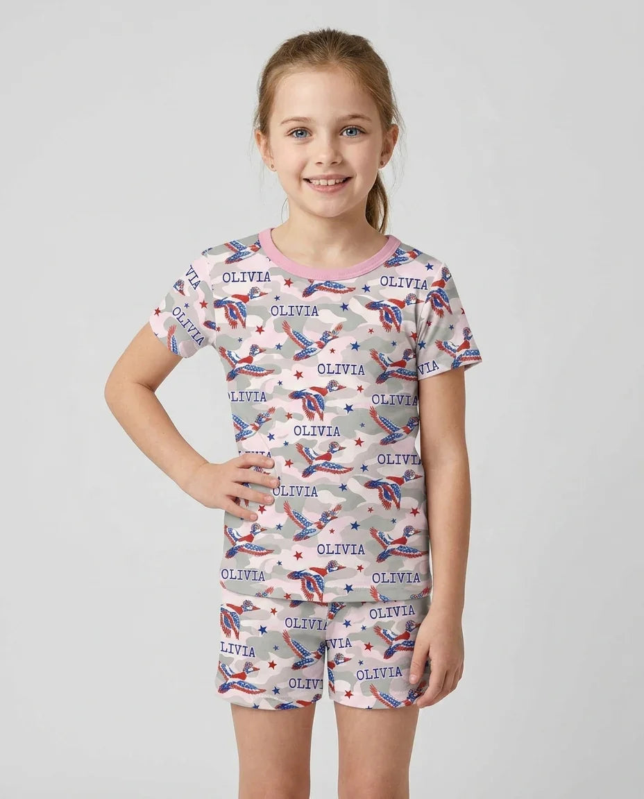 Zweiteiliges Pyjama-Set mit kurzen Ärmeln und Shorts im Sommer-Design