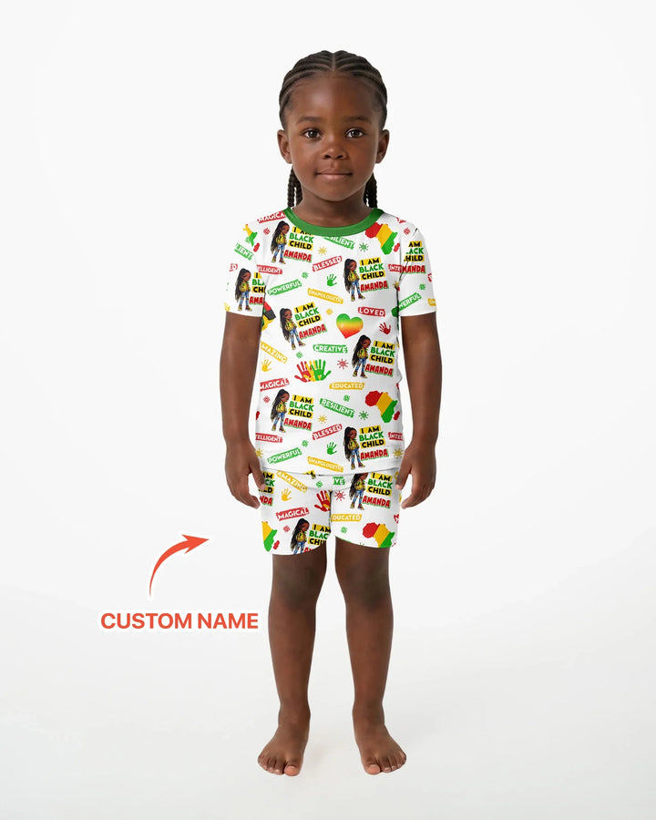 Custom Name I Am Black Child Magical Bamboo Two Piece Short Sleeve Shorts Pajama Set