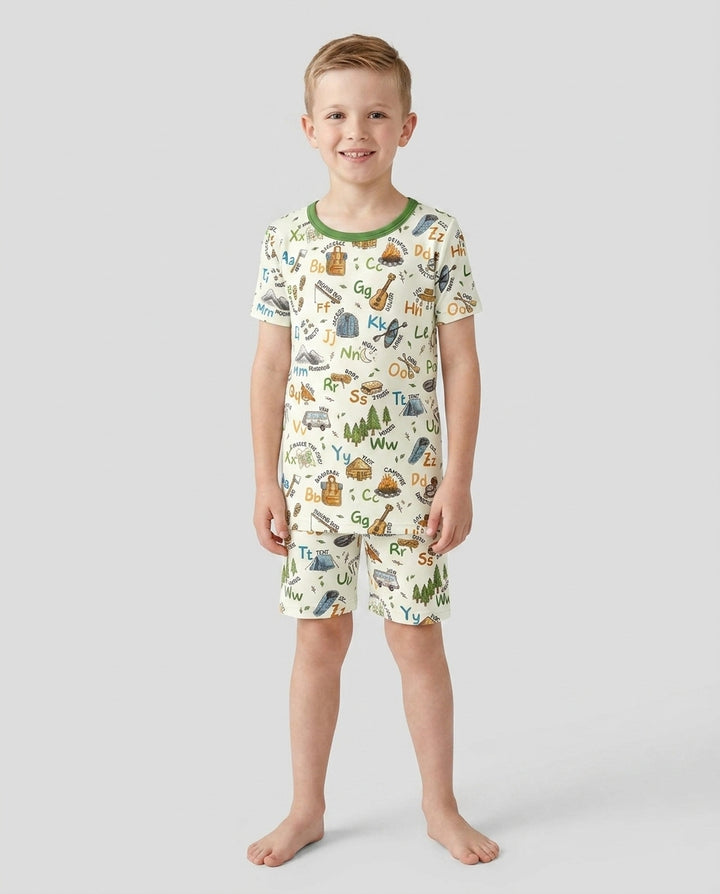 Conjunto de Pijama de Dos Piezas de Bambú con Mangas Cortas y Pantalones Cortos