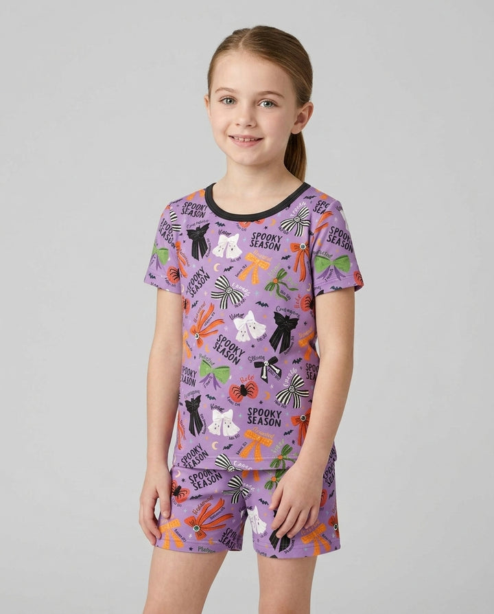 Spooky Bows Spooky Season Bamboo Two Piece Short Sleeve Shorts Pajama Set
