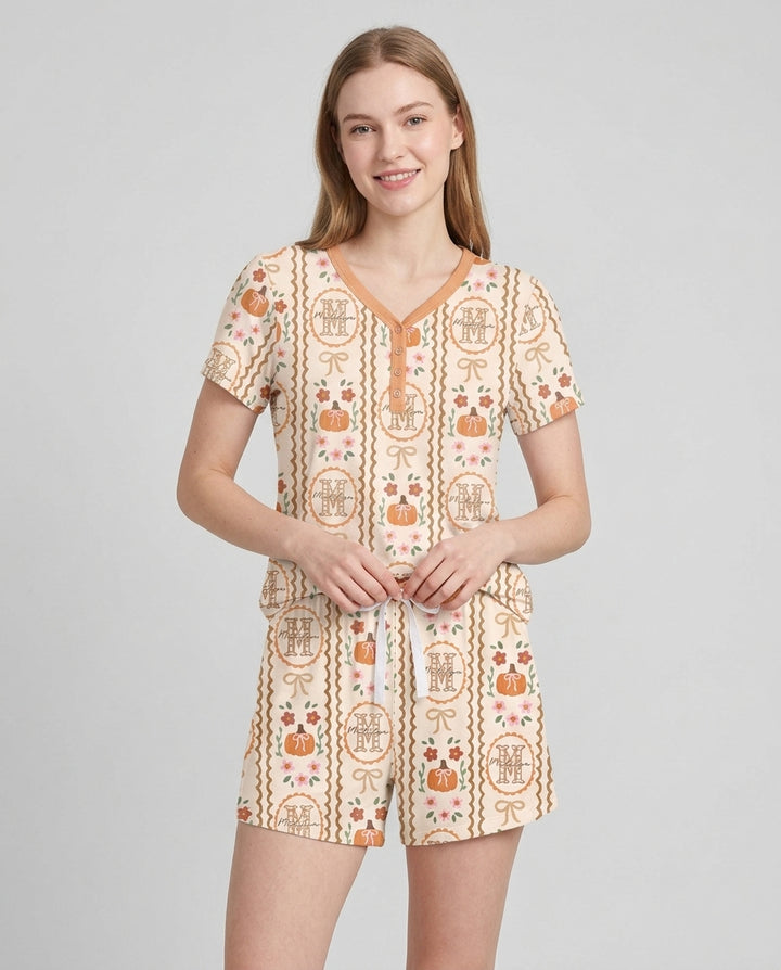Custom Name Pumpkin Cottage Bamboo Women Short Sleeve Short Pajama Set