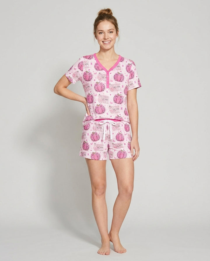 We Wear Pink Pumpkin Mommy & Me Matching Bamboo Women Short Sleeve Short Pajama Set