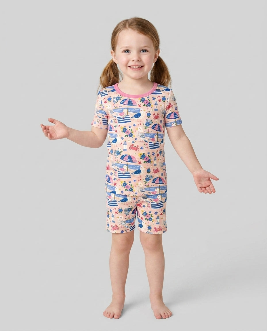 Conjunto de Pijama de Dos Piezas de Bambú con Mangas Cortas y Pantalones Cortos