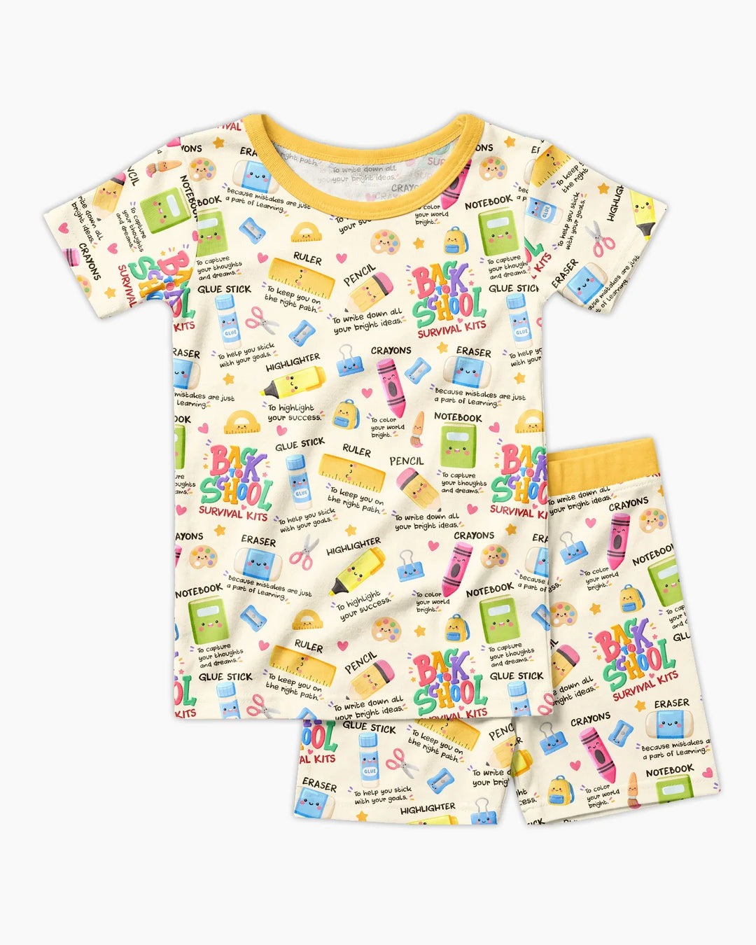 Back To School Survival Kit Bamboo Two Piece Short Sleeve Shorts Pajama Set