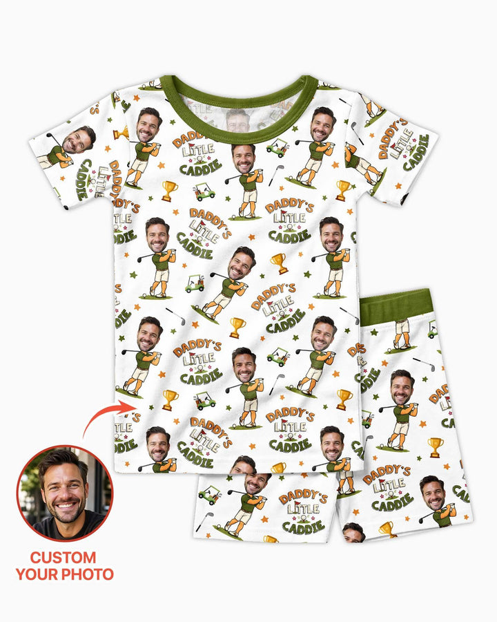 Custom Photo Daddy's Little Caddie Daddy & Me Matching Bamboo Two Piece Short Sleeve Shorts Pajama Set