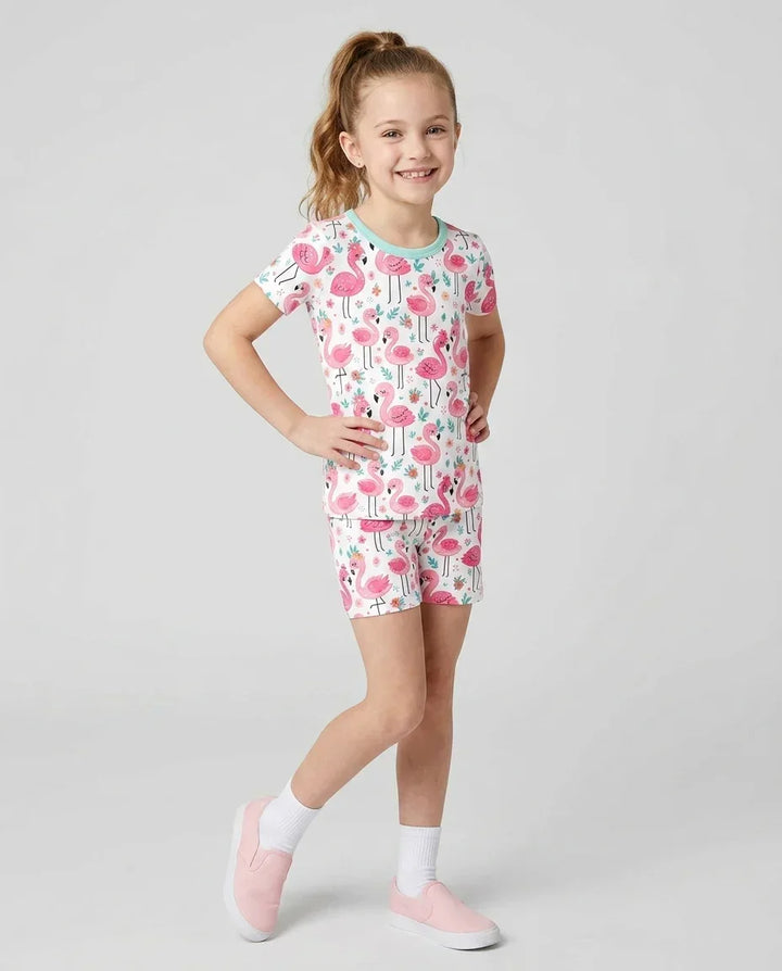 Hola, conjunto de pijama de dos piezas de manga corta y pantalón corto Flamingo Bamboo