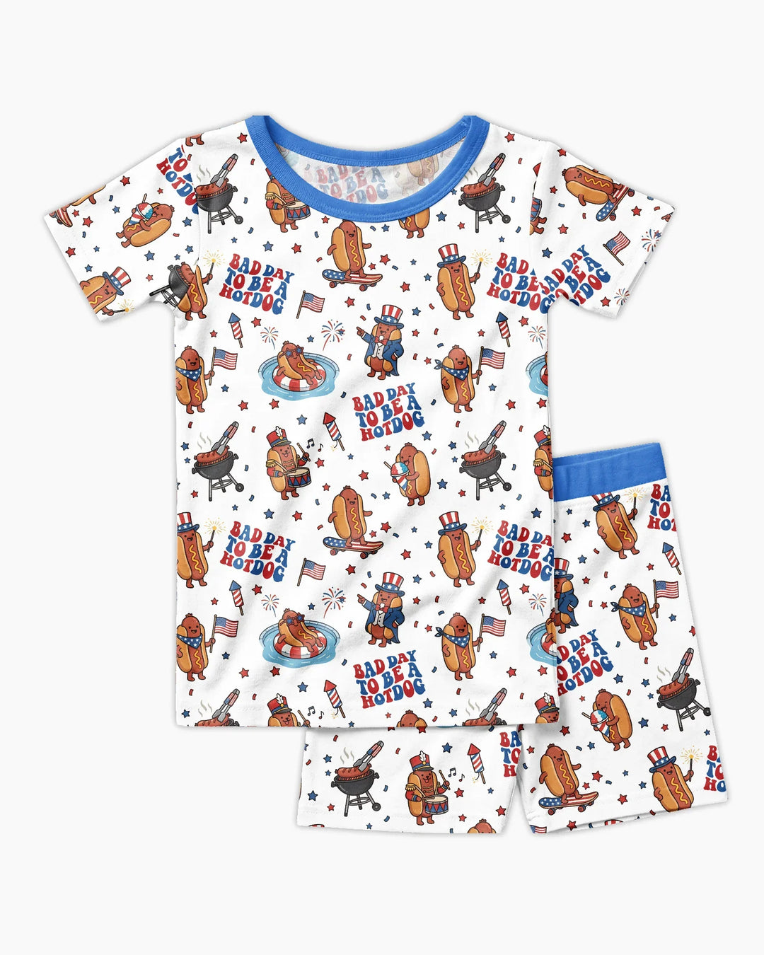 Hot Dog Patriotic Bamboo Two Piece Short Sleeve Shorts Pajama Set