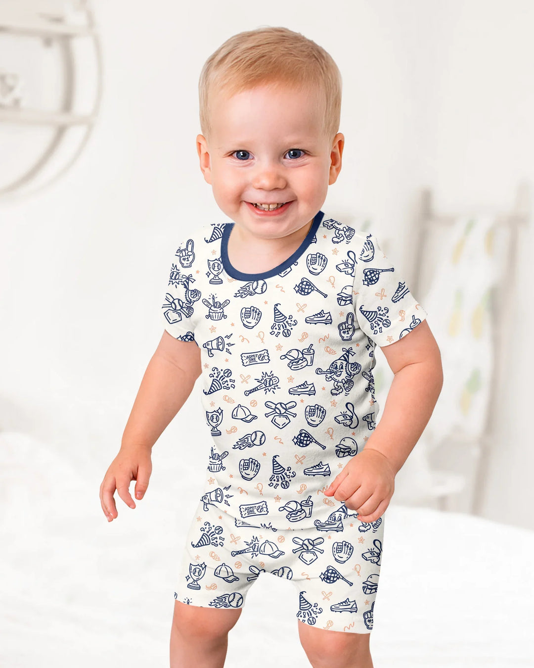Ballpark Bash Bamboo Two Piece Short Sleeve Shorts Pajama Set
