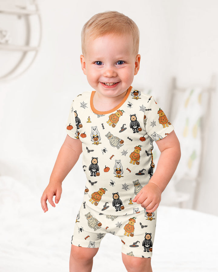 Retro Trick Or Treat Bamboo Two Piece Short Sleeve Shorts Pajama Set