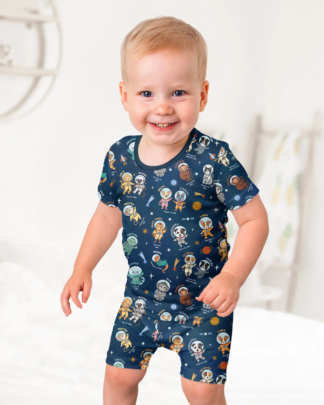 Animal Astronauts Bamboo Two Piece Short Sleeve Shorts Pajama Set