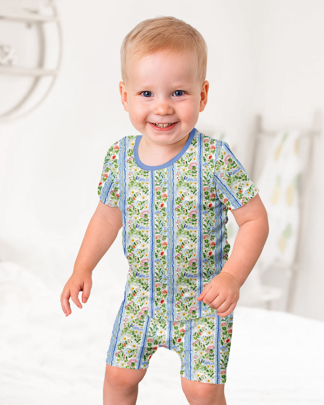 Paste Floral Girl Bamboo Two Piece Short Sleeve Shorts Pajama Set