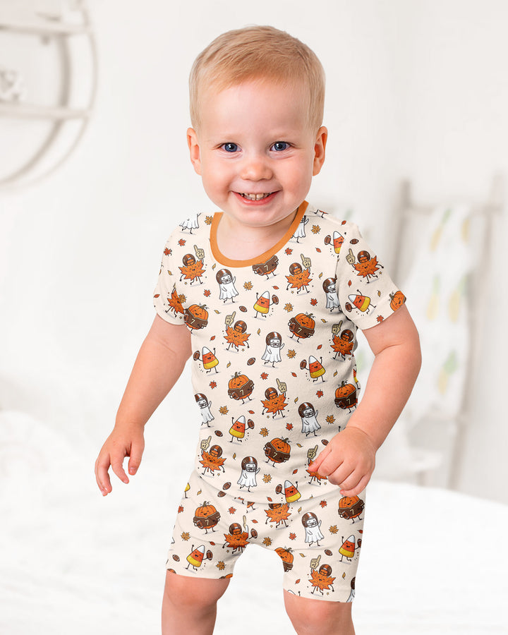 Fall Day Football Bamboo Two Piece Short Sleeve Shorts Pajama Set