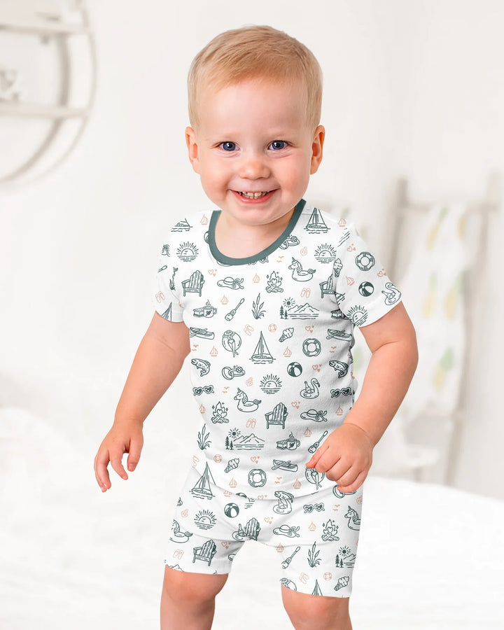 Schlafanzug-Set zweiteilig, kurze Ärmel, kurze Hose, Bambus