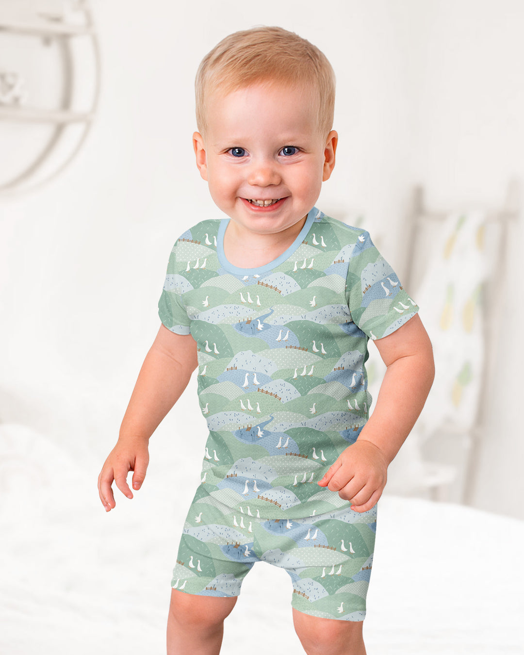 Wandering Geese Family Matching Bamboo Two Piece Short Sleeve Shorts Pajama Set