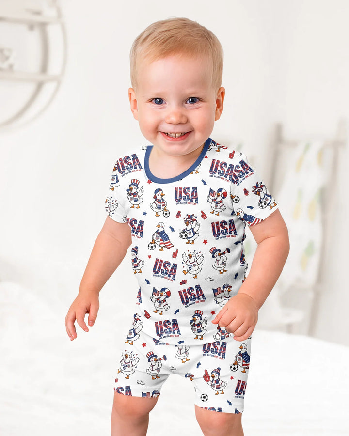 One Nation One Team Bamboo Two Piece Short Sleeve Shorts Pajama Set