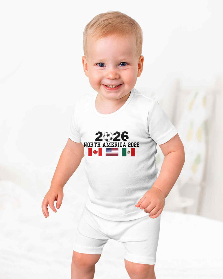 Soccer 2026 USA Canada Mexico Flags Bamboo Two Piece Short Sleeve Shorts Pajama Set