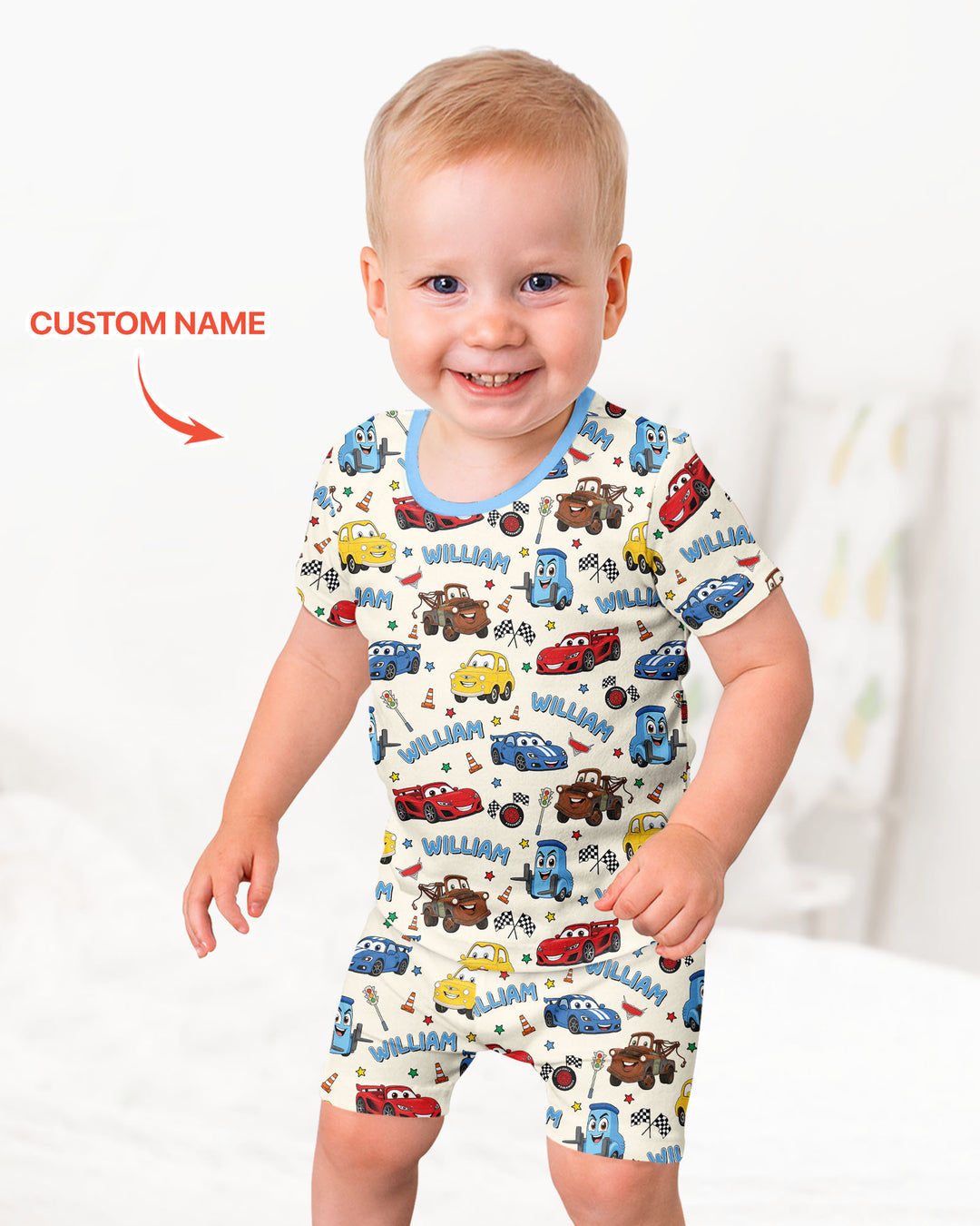 Car Movie Bamboo Two Piece Short Sleeve Shorts Pajama Set
