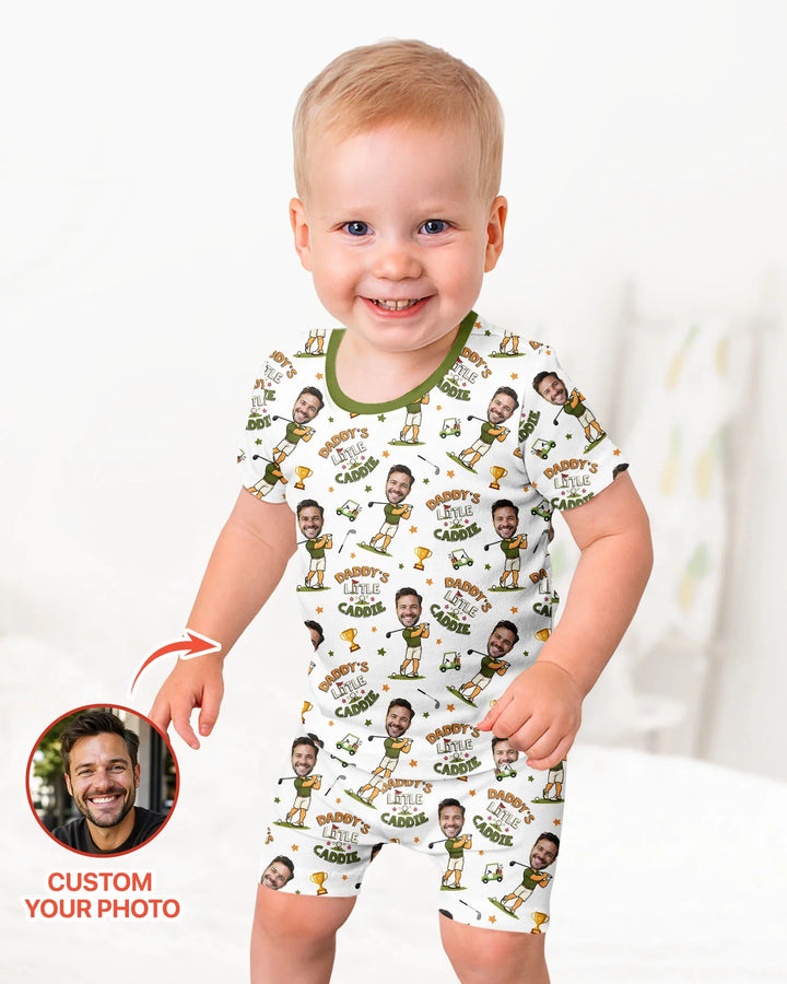 Custom Photo Daddy's Little Caddie Daddy & Me Matching Bamboo Two Piece Short Sleeve Shorts Pajama Set