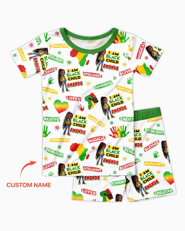 Custom Name I Am Black Child Magical Bamboo Two Piece Short Sleeve Shorts Pajama Set