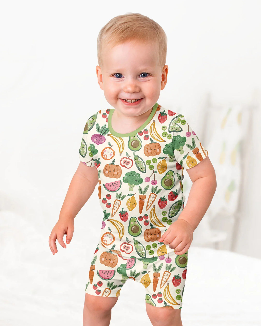 Veggie Friends Family Matching Bamboo Two Piece Short Sleeve Shorts Pajama Set