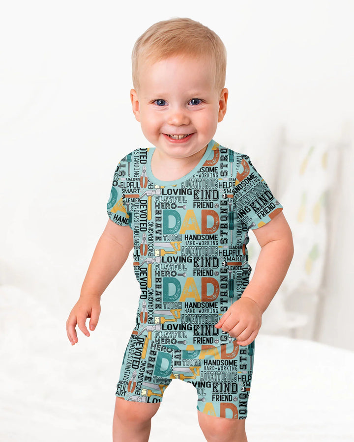 Conjunto de Pijama de Dos Piezas de Bambú con Collage de Palabras "Papá" y Manga Corta y Pantalón Corto