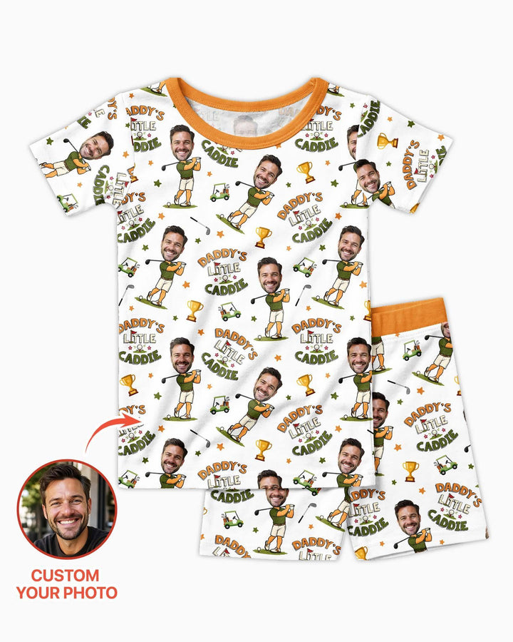 Custom Photo Daddy's Little Caddie Daddy & Me Matching Bamboo Two Piece Short Sleeve Shorts Pajama Set
