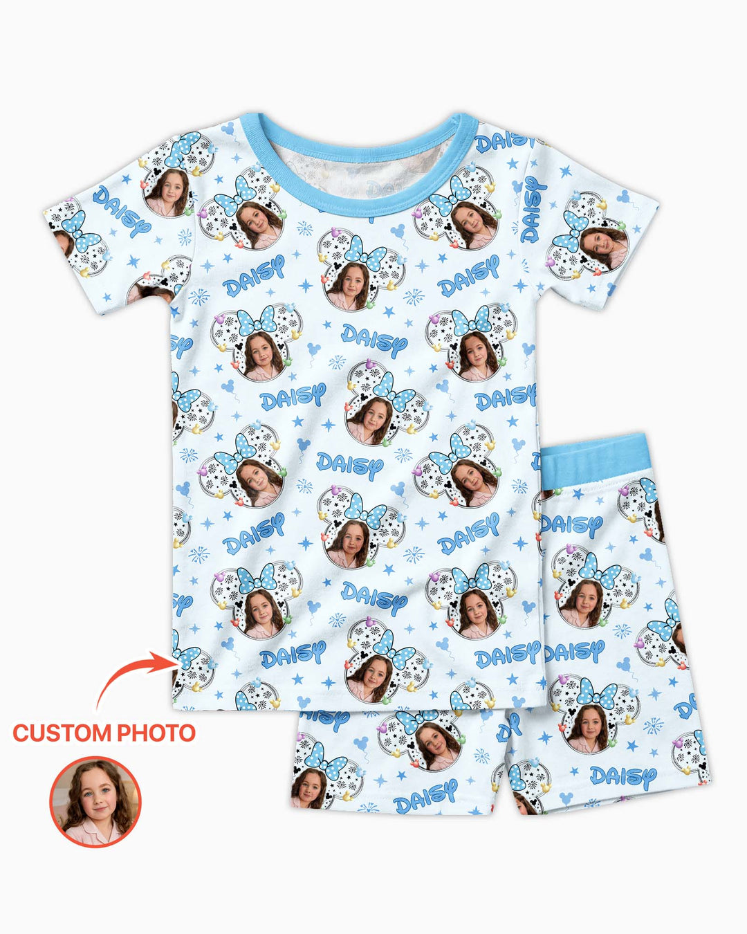Custom Photo Little Princess Bamboo Two Piece Short Sleeve Shorts Pajama Set