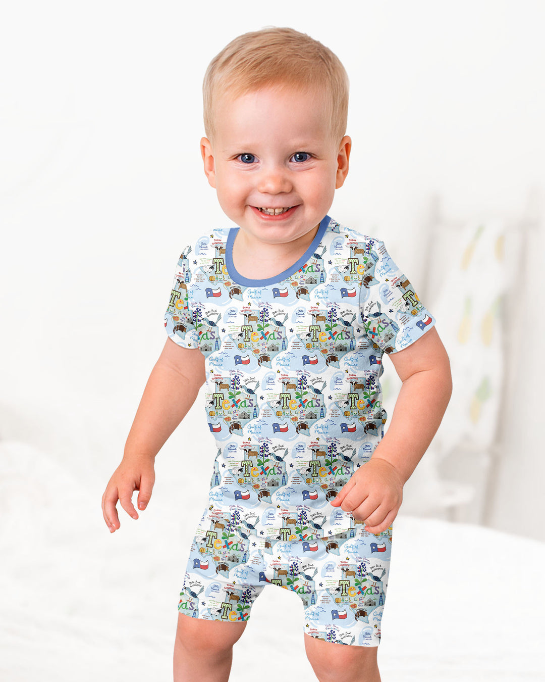 Texas Map Family Matching Bamboo Two Piece Short Sleeve Shorts Pajama Set