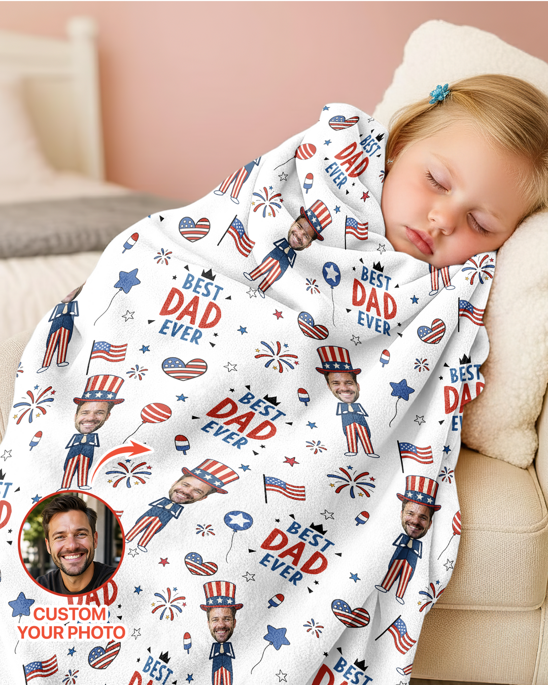 Custom Photo Best Patriotic Family Ever Bamboo Blanket