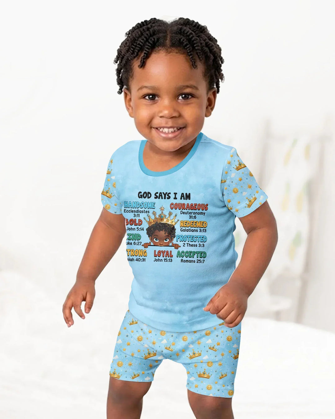 God Says I Am Afro  Boy  Bamboo Two Piece Short Sleeve Shorts Pajama Set
