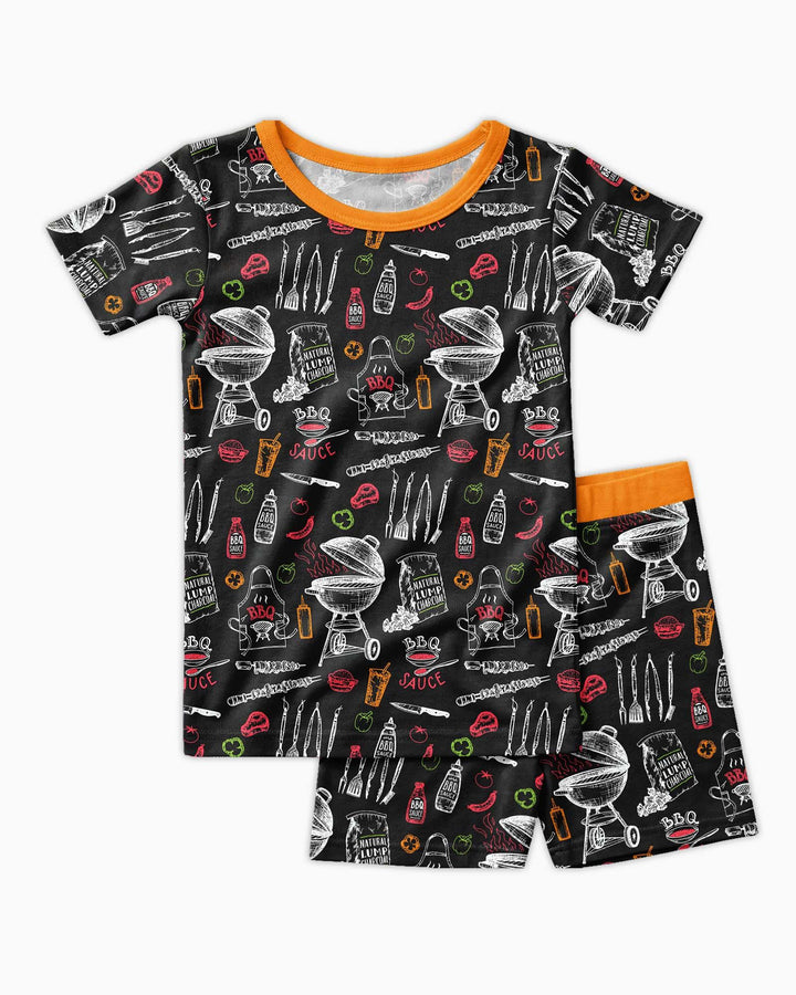 Backyard BBQ Party Family Matching Bamboo Two Piece Short Sleeve Shorts Pajama Set