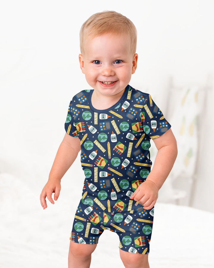 School Supply Bamboo Two Piece Short Sleeve Shorts Pajama Set