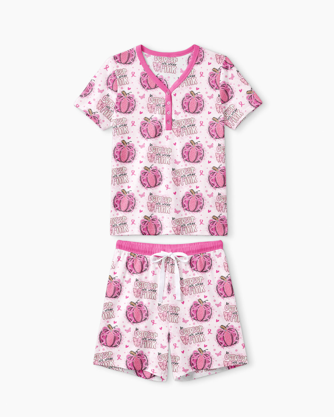 We Wear Pink Pumpkin Mommy & Me Matching Bamboo Women Short Sleeve Short Pajama Set