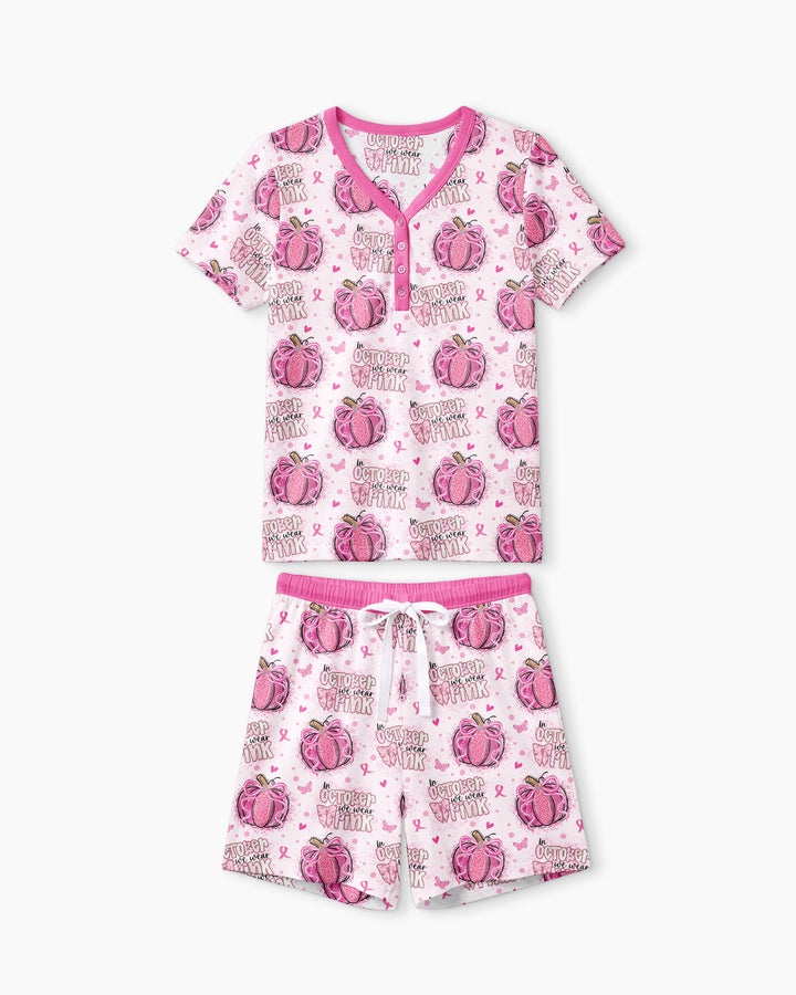 We Wear Pink Pumpkin Mommy & Me Matching Bamboo Women Short Sleeve Short Pajama Set
