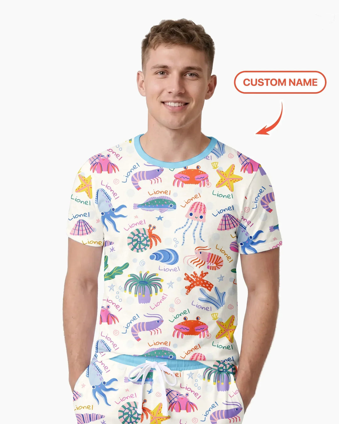 Tide Pool Pals Custom Name Bamboo Men Short Sleeve Short Pajama Set
